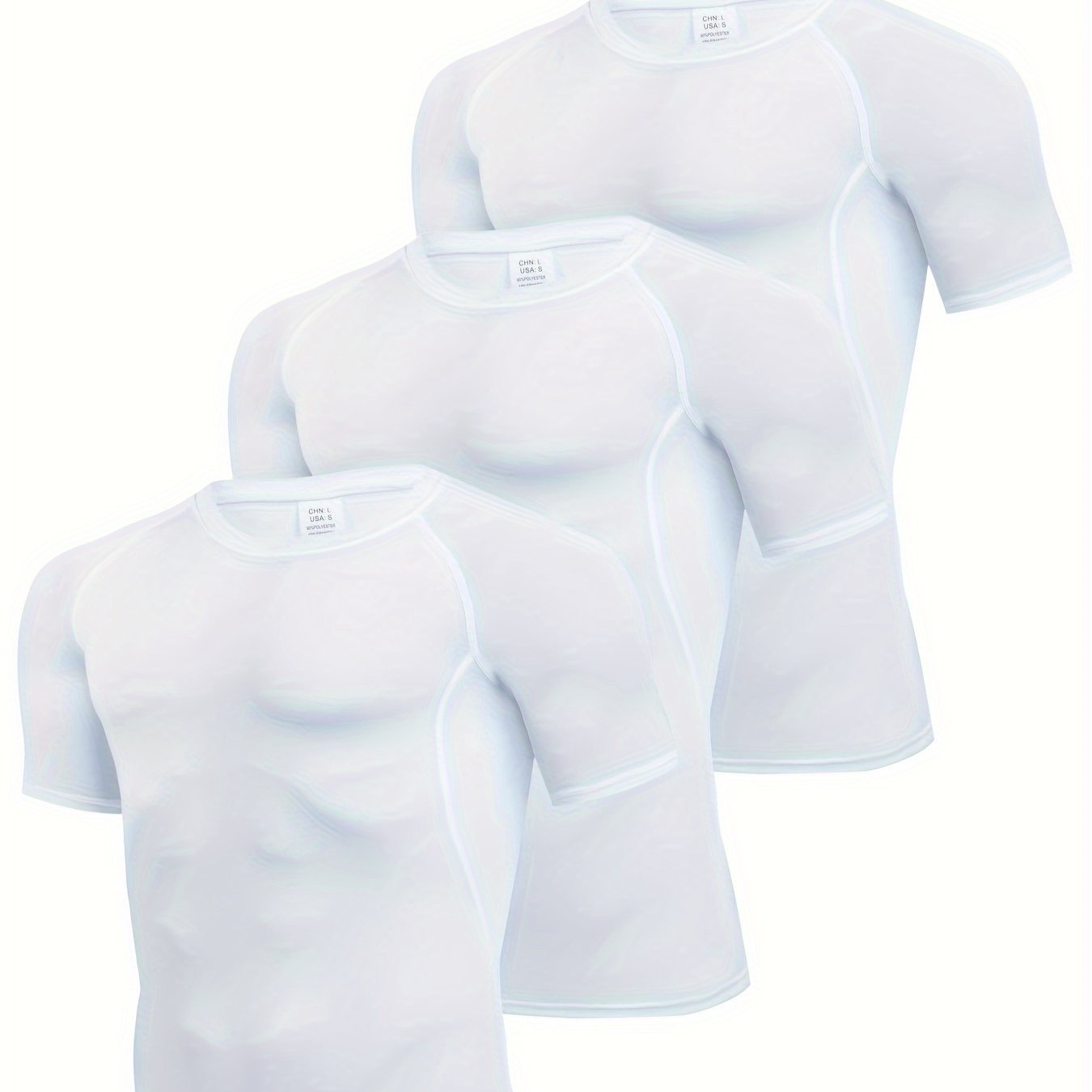 3pcs Men's Quick-Dry Compression T-Shirts - Stretch-Fit, Sweat-Wicking, Short Sleeve Athletic Shirts for Running, Basketball, and Fitness Training, Breathable Polyester-Spandex Blend Fabric, Gym Shirts