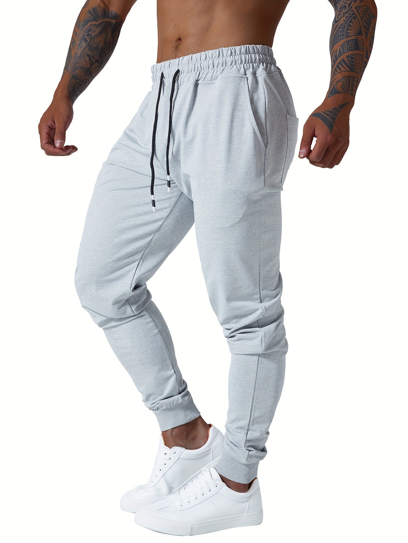 3pcs Men's Jogger Sweatpants - Ultra-Elastic Gym Pants with Deep Side Pockets, Mid-Rise Athletic Workout Bottoms, Solid Color Casual & Training Wear, Machine Washable (Regular Fit) - Bulk Pack for Running, Gym, Everyday Use -