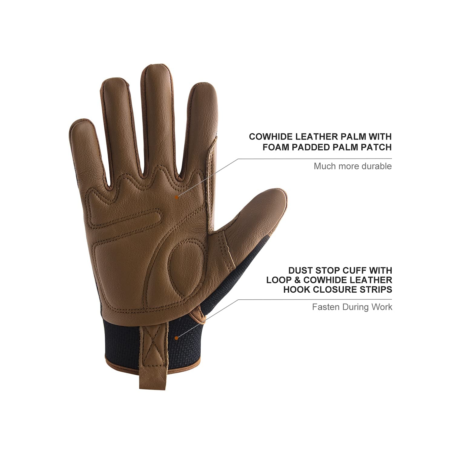 Leather Work Gloves for Men & Women, Utility Safety Work Gloves, Mechanic Driver Gardening Gloves with Cowhide Palm (XL, Brown)