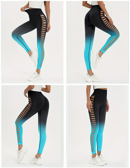 3 Pieces Women High Waisted Tummy Control Yoga Leggings Hollow Out Seamless Scrunch Butt Lifting Workout Gym Pants