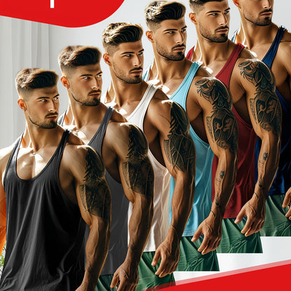 [Quick-Dry Athletic Vests] 6pcs Men's Quick-Dry Athletic Sleeveless Vests - Lightweight Breathable Gym Shirts in Black/Gray/Red/Blue, Elastic Fabric Muscle Tops for Workout, Casual, Travel, Outdoor Activities, Versatile Vest,