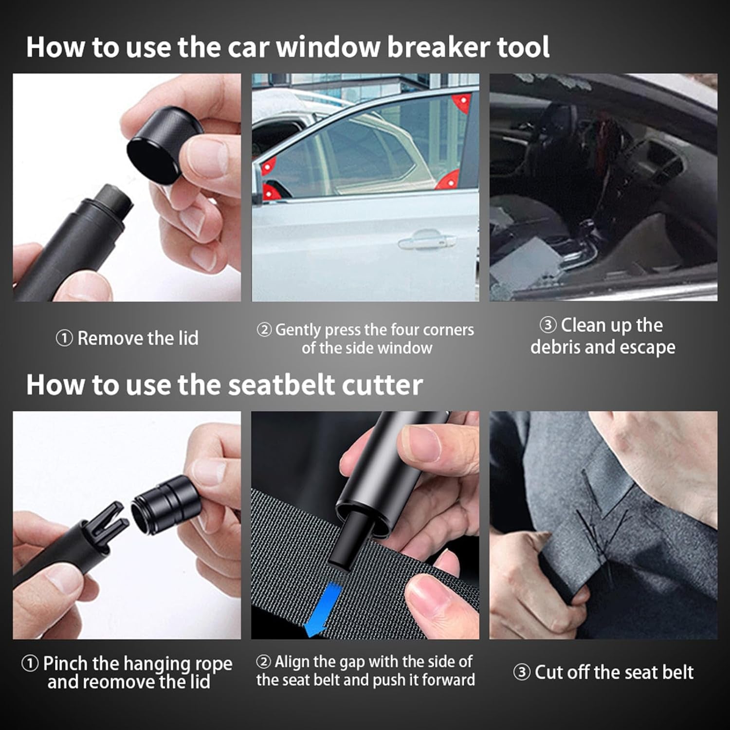 4 Pack Breeker Glass Breaker, 2-In-1 Car Window Breaker and Seatbelt Cutter, Car Emergency Escape Tool under Water and Land, Car Safety Hammer Window Glass Breaker