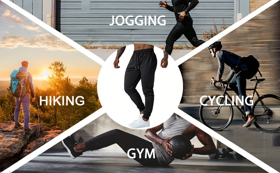 3pcs Men's Jogger Sweatpants - Ultra-Elastic Gym Pants with Deep Side Pockets, Mid-Rise Athletic Workout Bottoms, Solid Color Casual & Training Wear, Machine Washable (Regular Fit) - Bulk Pack for Running, Gym, Everyday Use -