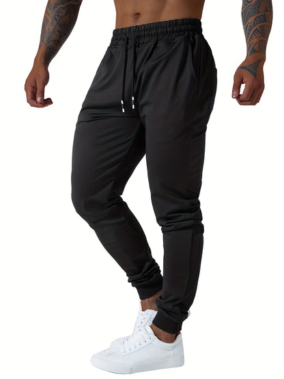 3pcs Men's Jogger Sweatpants - Ultra-Elastic Gym Pants with Deep Side Pockets, Mid-Rise Athletic Workout Bottoms, Solid Color Casual & Training Wear, Machine Washable (Regular Fit) - Bulk Pack for Running, Gym, Everyday Use -