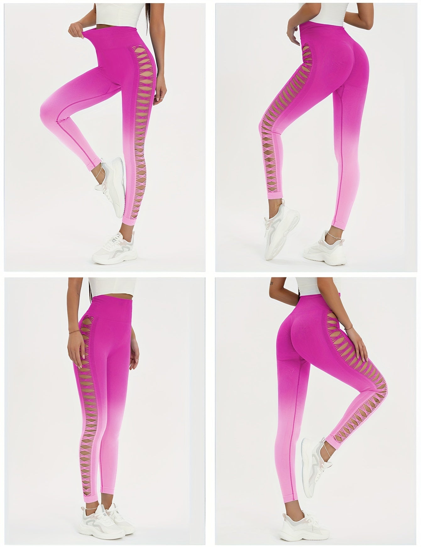 3 Pieces Women High Waisted Tummy Control Yoga Leggings Hollow Out Seamless Scrunch Butt Lifting Workout Gym Pants