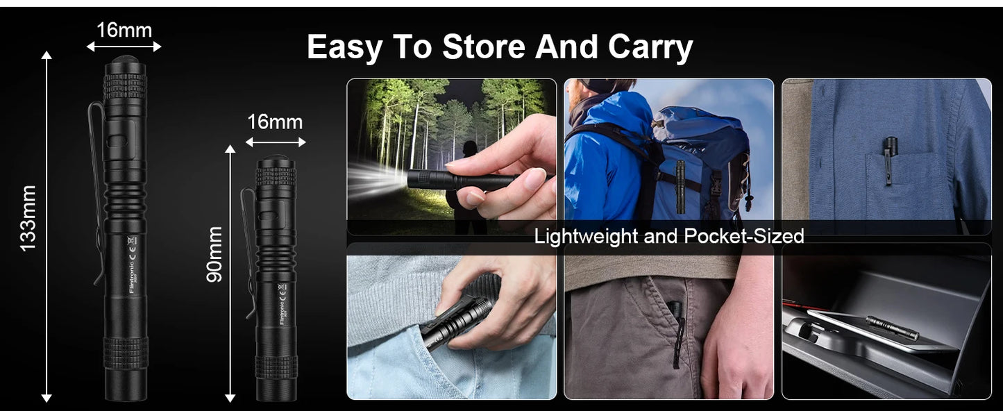 Portable Mini LED Pen Flashlight Pocket Waterproof Handheld Torch Light for Outdoor Camping Hiking Car Repair Emergency Home Use