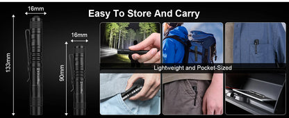 Portable Mini LED Pen Flashlight Pocket Waterproof Handheld Torch Light for Outdoor Camping Hiking Car Repair Emergency Home Use