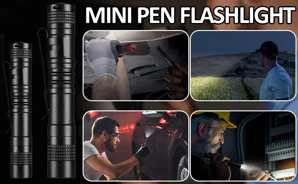 Portable Mini LED Pen Flashlight Pocket Waterproof Handheld Torch Light for Outdoor Camping Hiking Car Repair Emergency Home Use