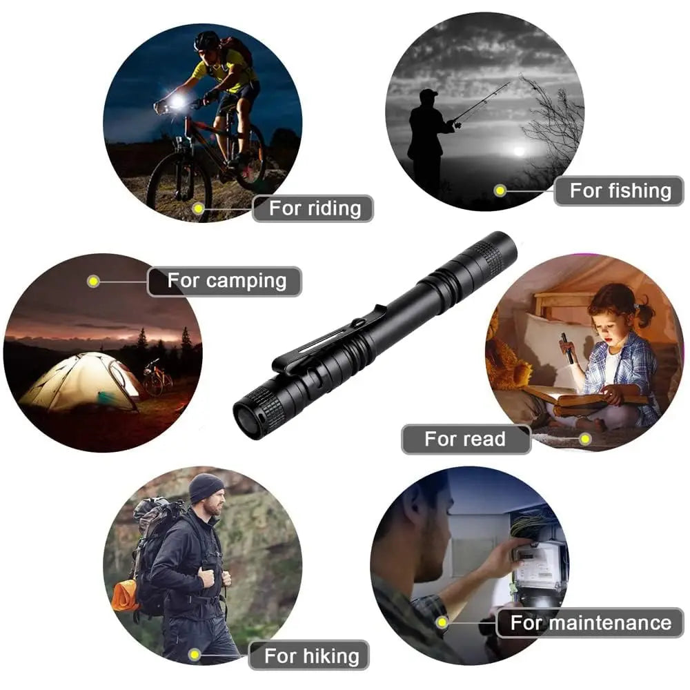 Portable Mini LED Pen Flashlight Pocket Waterproof Handheld Torch Light for Outdoor Camping Hiking Car Repair Emergency Home Use