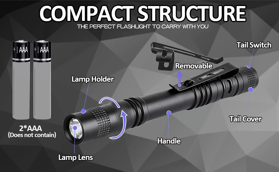 Portable Mini LED Pen Flashlight Pocket Waterproof Handheld Torch Light for Outdoor Camping Hiking Car Repair Emergency Home Use