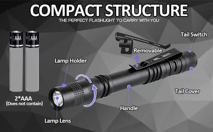 Portable Mini LED Pen Flashlight Pocket Waterproof Handheld Torch Light for Outdoor Camping Hiking Car Repair Emergency Home Use
