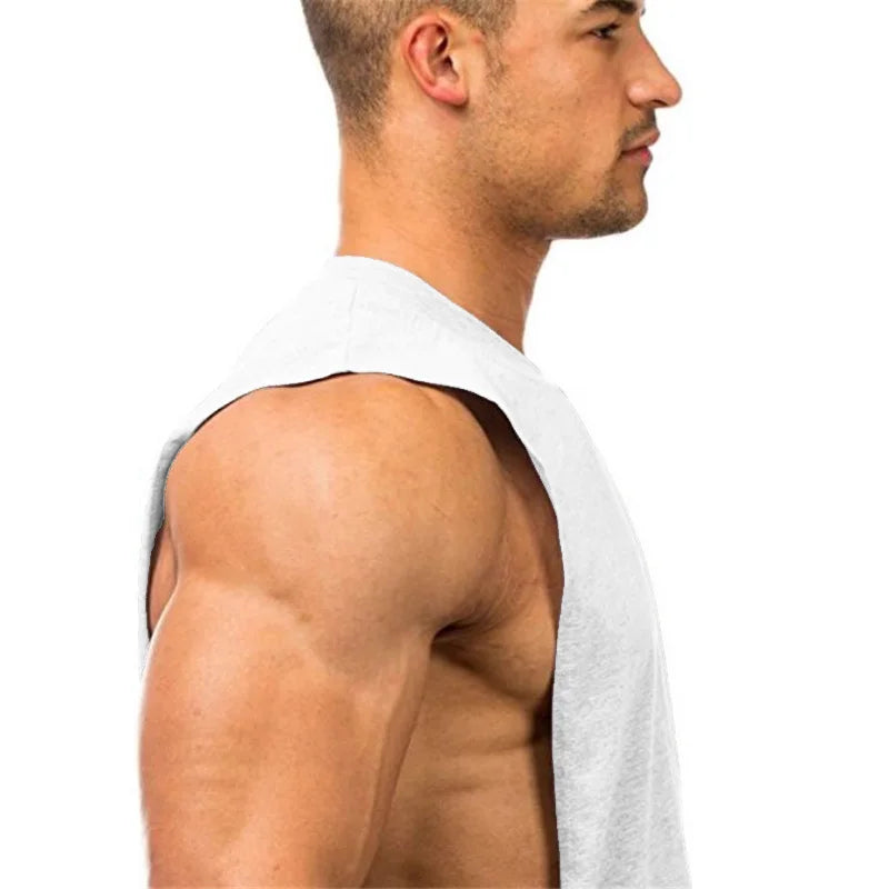 Gym Clothing Men Sides Cut Off T-shirts Dropped Armholes Tank Tops Workout Fitness Sleeveless Vest Outdoor Jogging Undershirt