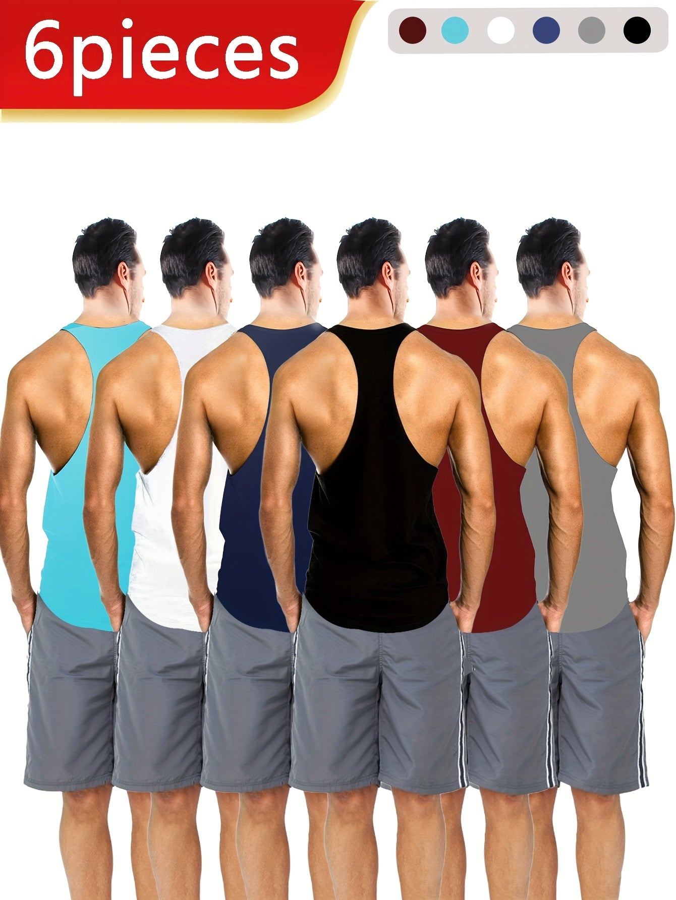 [Quick-Dry Athletic Vests] 6pcs Men's Quick-Dry Athletic Sleeveless Vests - Lightweight Breathable Gym Shirts in Black/Gray/Red/Blue, Elastic Fabric Muscle Tops for Workout, Casual, Travel, Outdoor Activities, Versatile Vest,