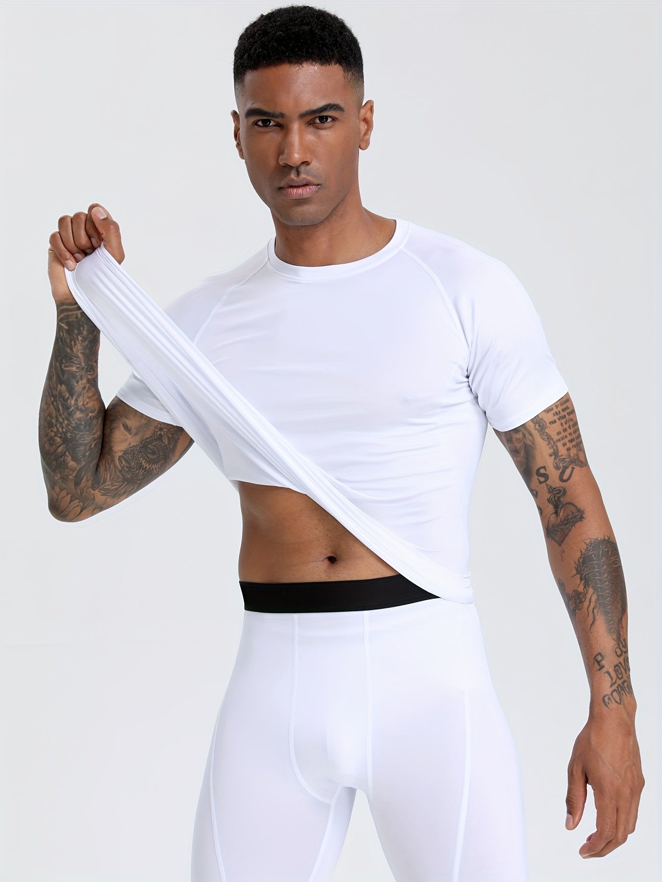 3pcs Men's Quick-Dry Compression T-Shirts - Stretch-Fit, Sweat-Wicking, Short Sleeve Athletic Shirts for Running, Basketball, and Fitness Training, Breathable Polyester-Spandex Blend Fabric, Gym Shirts