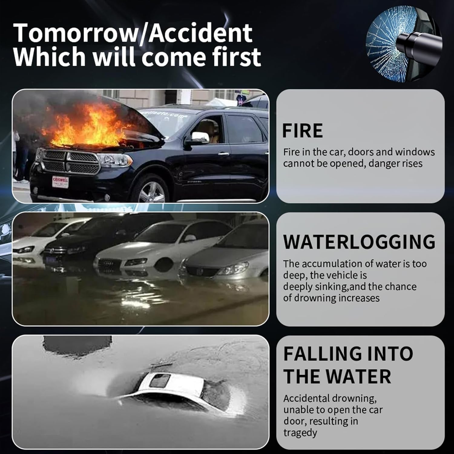 4 Pack Breeker Glass Breaker, 2-In-1 Car Window Breaker and Seatbelt Cutter, Car Emergency Escape Tool under Water and Land, Car Safety Hammer Window Glass Breaker